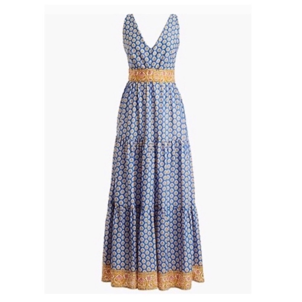 J. Crew/Point Sur Tiered Maxi Dress In Royal Block Print Size 8